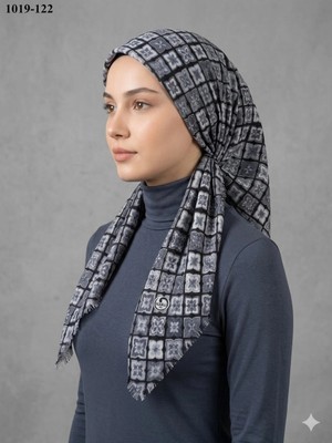 Huzurlu İpek Huzurlu Ipek Desenli Flamlı Pamuk Eşarp 1019-122