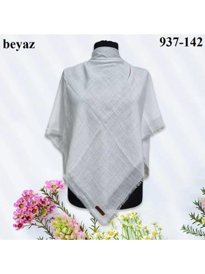 Soft İpek Soft Ipek Düz Renk Flamlı Pamuk Eşarp (Beyaz) 937-142