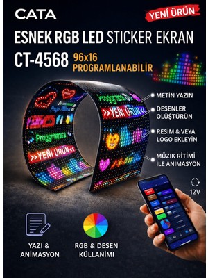Cata CT-4568 LED Matrix Panel Rgb Bluetooth Kumandalı Kayar Yazı LED Ekran
