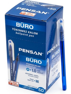 Pensan Büro 1.0 mm Medium Uçlu Mavi Tükenmez Kalem 50'li Kutu