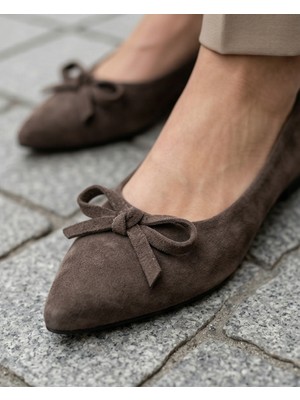 Futsi Shoes Sofıa Füme Süet Hakiki Deri Fiyonk Detaylı Günlük Babet Kadın Ayakkabı
