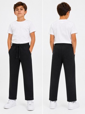 Dıgıl Kids Ribanalı Eşofman Altı Pantalon Likralı Ilkokul Orta Okul 2 Iplik Kumaş Düz Paça (Unisex)