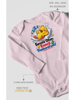 Morivo Kids Sessiz Olun, Enerji Topluyorum! Uzun Kollu Bebek Body %100 Pamuk