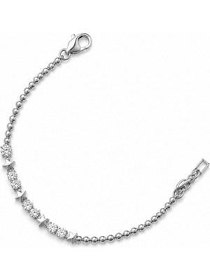 Balenbi Jewelry Gümüş Renk Yıldız Figürlü Zirkon Taşlı Top Zincir Paslanmaz Çelik Kadın Bileklik 1197