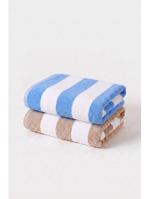 Xjim 2'li %100 Pamuk Büyük Boy Yumuşak Hızlı Kuruyan Çizgili Plaj Deniz Banyo Havlusu Unisex 75X150