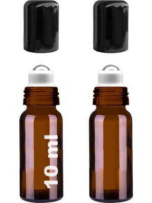 Afracam 10 ml Çelik Roll On Şişesi 10 cc Sızdırmaz Siyah Kapaklı Cam Şişe 2 Adet (Amber, 10)