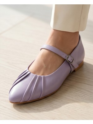 Futsi Shoes Allegra Lila Hakiki Deri Bilekten Tokalı Piliseli Kadın Babet