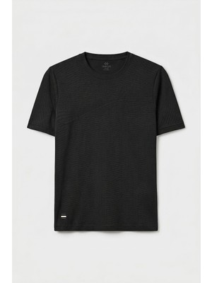 Tommy Life Siyah Rahat Form Yüzeyi Dokulu Ön Dikiş Detaylı Erkek T-Shirt - 88437