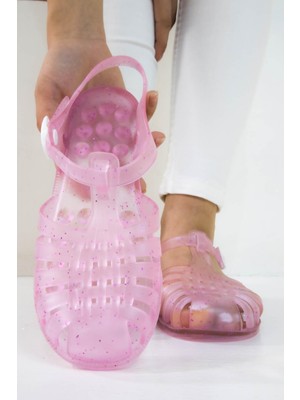 Sermoda Yumuşak Plastik Deniz Ayakkabısı Kadın Sandalet Şeffaf Sim Pembe