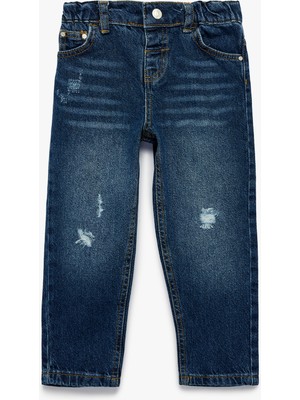 Koton Rahat Kalıp Çıtçıtlı Paperbag Beli Lastikli Denim Pantolon