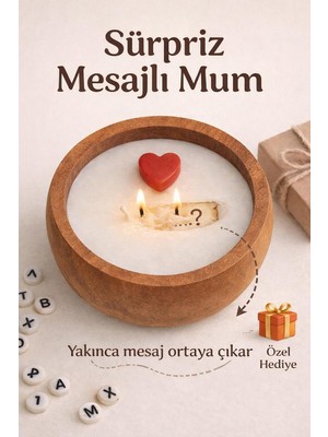 Gizli Mesajlı Mum Seni Seviyorum El Yapımı Soya Mum Ahşap Kasede, Çift Fitilli, Sevgiliye Hediy