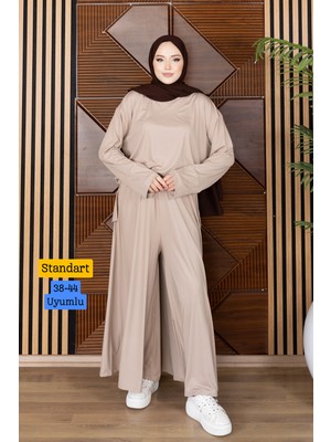 Balenbi Kadın Modal Cupra Kumaş Oversize Tunik Bol Paça Pantolon Tesettür Takım 1227 - Premium Seri