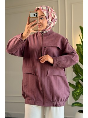 Suede Style 6539 - Şık Rahat Salaş Viva Kumaş Gizli Cep Detaylı Kadın Ince Yazlık Ceket