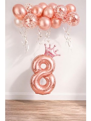 Rakam Folyo Balon Kral Tacı ve Konfetili Balon