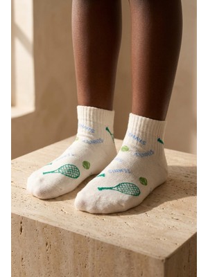 Bony Socks Çocuk Raket Desenli Soket Çorap Ekru