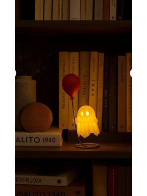 Sevimli Balonlu Hayalet Figürü, 10X11 Cm, Beyaz, Pilli LED Mumlu, Masa Üstü Dekoratif Aksesuar