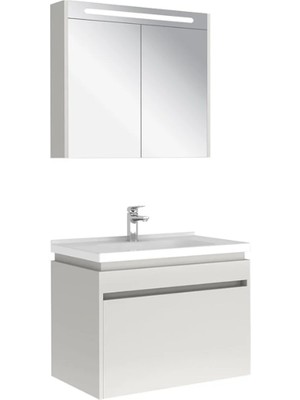 Kale Idea 2.0 80 cm Tek Çekmeceli Set Parlak Beyaz (Lavabo Dolabı + Aynalı Dolap)