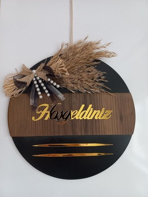 Hoşgeldiniz Yazılı Aynalı Pleksi Ahşap Kapı Süsü (Lidya)