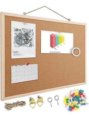 Mantar Pano Ahşap Çerçeve 60X90 cm 1 Adet Harita Çivisi Hediyeli Duvara Monte Mantar Çerçeve E