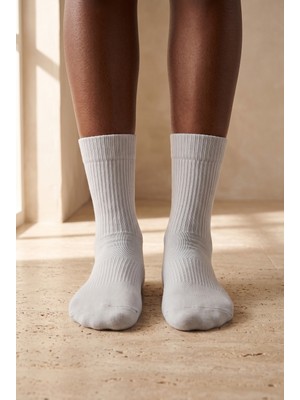 Bony Socks Unisex File Örgülü Soket Çorap Açık Gri