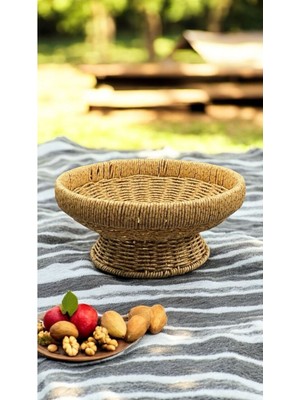 Empressco Yuvarlak 25 cm Ayaklı Meyvelik Dekoratif Hasır Sunumluk