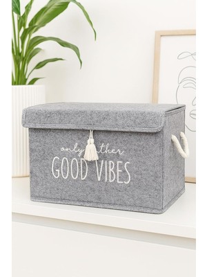 Pazar Kapısı Keçe Çok Amaçlı Kapaklı Düzenleyici Kutu 35 x 24 x 24 cm (Mini, Gri)