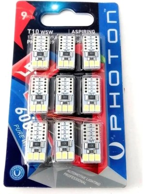 Photon W5W T10 Dipsiz LED Tavan Park Plaka Ampulü, 9 Adet, Beyaz
