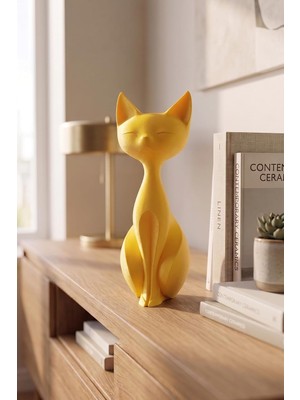 Decopremium Modern Minimalist Kedi Biblosu - Estetik Seramik Dokulu Dekoratif Obje Ev Salon Aksesuar