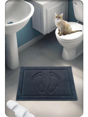 Cottoncrafty %100 Pamuk Dokuma Su Emici Banyo Paspası Ayak Desen 60X40 cm (Antrasit)