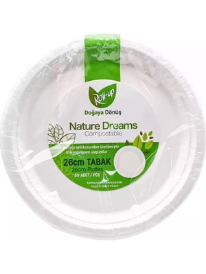 Roll-Up Nature Ekolojik Karton Kağıt Tek Kullanımlık Tabak - 26 Cm. - 50 Adetlik 1 Paket