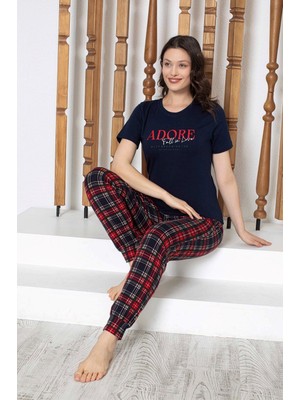 Guava Kadın Düğmesiz Bisiklet Yaka Kısa Kol Cepli Pijama Takımı