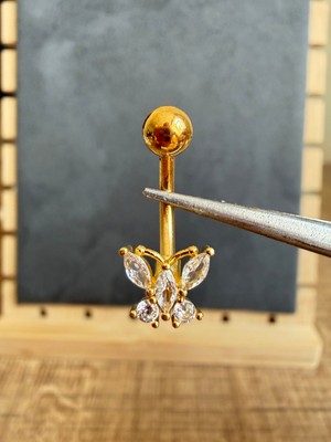 Zadenza Gold 316 L Cerrahi Çelik Kelebek Zirkon Çelik Göbek Piercingi
