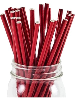Tinky Winky Kağıt Pipet 20 cm - 06MM. Parlak Kırmızı / 25 Adet Kırmızı