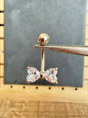 Zadenza Gold 316 L Cerrahi Çelik Fiyonk Kalp Kristal  Göbek Piercing