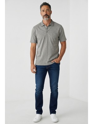 Simenti Erkek Yakalı Cepli Penye Baba Haki Tshirt