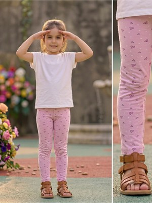 Fasıla Giyim Kız Çocuk Pembe Renk Kalp Desenli Pamuklu Esnek Tayt Günlük Rahat Kullanım 2-9 Yaş