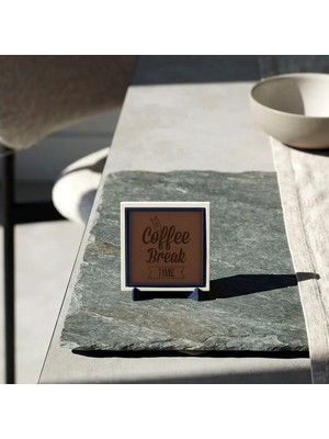 Miaju The Coffee Break Time Yazılı Modern Dekoratif Obje, Kahve Köşeleri Için Şık Bir Parça 10X10 cm