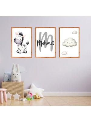 Mibales Kişiye Özel Çocuk Odası Çerceve Görünümlü Zebra Safari Dekoratif Retro Mdf Tablo