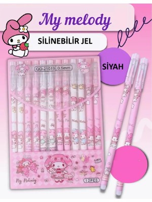 Zetconcept Silinebilir Jel Tükenmez Kalem Seti, Siyah Mürekkep, Hello Kitty My Melody Desenli, 12'li Paket, Okul ve Ofis Için