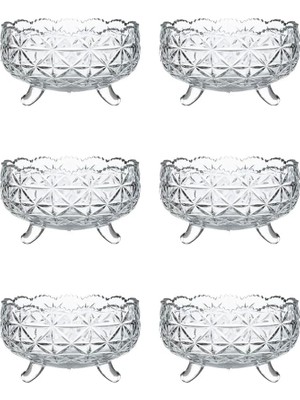 Porsima RYGX074 Dream Bowl 6lı Ayaklı Cam Kase Puding Tatlı ve Dondurma Kasesi Lokumluk Şekerlik Kase Seti Çerez Kasesi 11X11CM