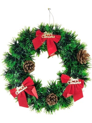 Coverzone 25CM Yılbaşı Kapı Çelengi – Kırmızı Kurdele ve Kozalak Süslemeli Noel Dekoru, Ev ve Ofis Duvar Süslemesi, Festive Christmas Wreath (25CM)