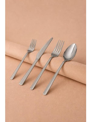 Tuana 24 Parça Sade 6 Kişilik Çelik Çatal & Kaşık & Bıçak Takımı / Paslanmaz Çelik