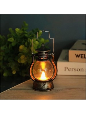 Dekoratif LED Işık Ev Dekorasyonu Kandil Gaz Lambası Kulube Dekor Pilli LED Işık Taşınabilir Anahtarlıklı Mini Fener Ev Dekor Aydınlatma Süsleme Hediyelik (Gaz Lambası, 4)