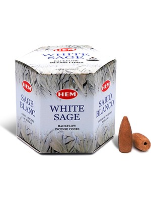 Hem Tütsü Geri Akış Şelale Beyaz Adaçayı Kokulu 40 Konik Tütsü - White Sage Backflow Incense Cones