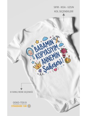 Morivo Kids Babamın Kopyasıyım Annemin Şaheseri Kısa Kollu Bebek Body %100 Pamuk