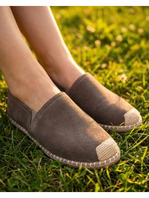 Futsi Shoes Gardenıa Gri Süet Dokulu Hakiki Deri Espadril
