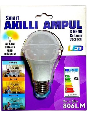 Tek-Iş Akıllı LED Ampul, 9W E27, 3 Renk Kademeli, Soğuk Beyaz