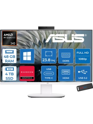 Asus Expertcenter V600 Aio (VM640GA) Amd Ryzen™aı 5 430 Upto 4.5ghz 48GB Ddr5 4tb SSD Amd Radeon™ 840M 24"fhd 300NITS Srgb: 100% WIN11HOME Allınone Bilgisayar VM640GA350H20+ZETTAUSBBELLEK