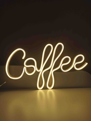 Coffee Yazılı Neon LED Duvar Lambası – Büyük Boy (40X23 Cm), Gün Işığı Renk, Duvara Monte & Adaptörlü