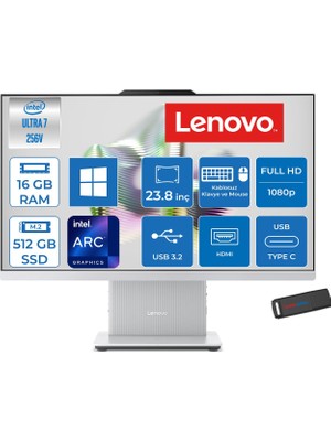 Lenovo Ideacentre Aıo 24ILL11 Intel Core Ultra 7 256V Up 4.8ghz 16GB Ddr5 512GB SSD Arc™ Graphics 140V 23.8" Fhd 100Hz IPS  99% Srgb WIN11HOME Allınone Bilgisayar F0JY001ATRH02+ZETTAUSBBELLEK